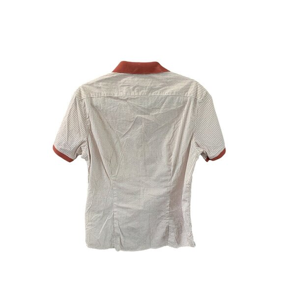 Michael Kors Womens iz Medium Short Sleeve Button Up Shirt Top Rust White Slim F - Picture 3 of 3
